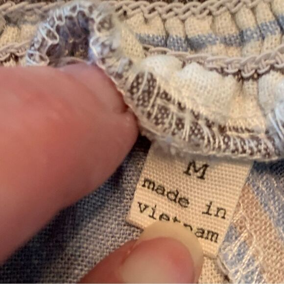 LAND N SEA PANTS WOMEN’S MEDIUM STRIPE CREAM BLUE BROWN 55% LINEN BLEND. - Picture 10 of 16